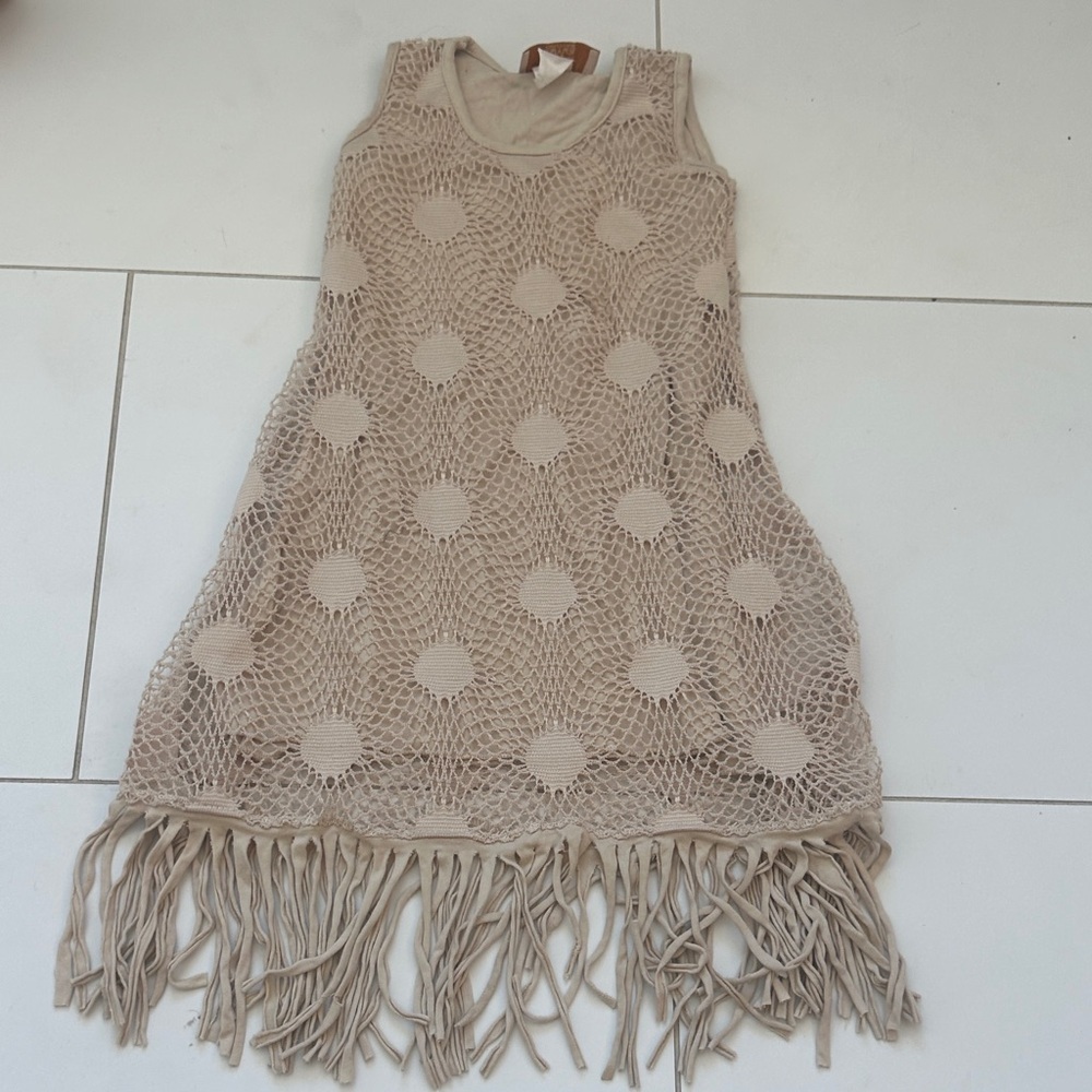 Vacation dress Beige Crochet Kids Dress 3T tan crochet polka
